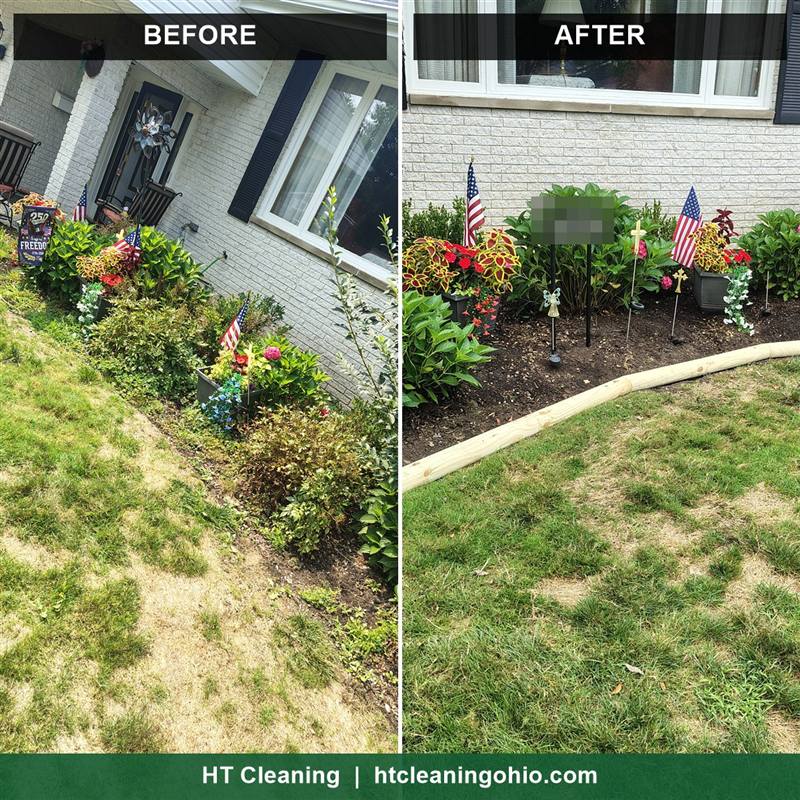 Before and after: overgrown garden bed cleaned up with new edging