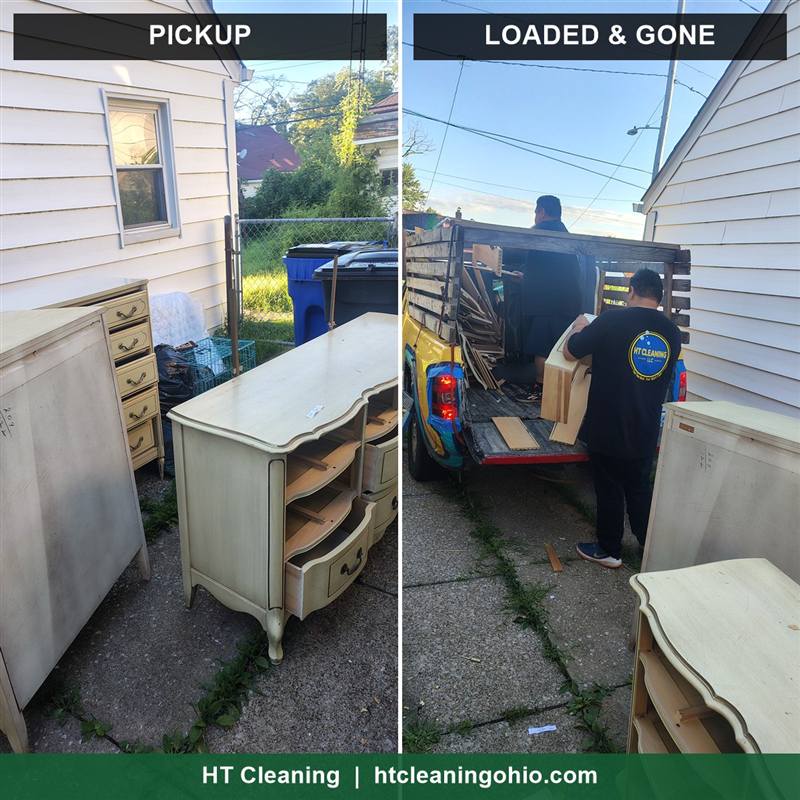 HT Cleaning team loading old dressers into the truck